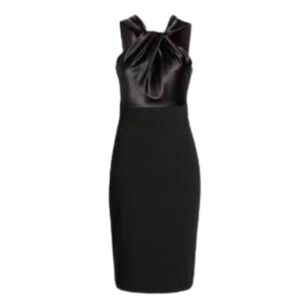 Eliza J Black Satin-Top Midi Sheath Dress